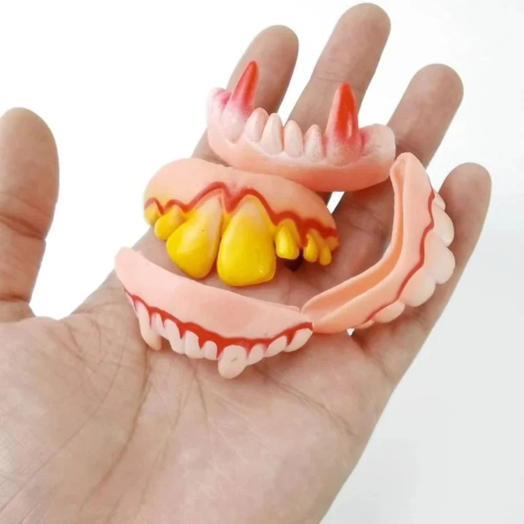 Vampire Teeth Set 12 Pieces Molded Gum Line Hollow-Back