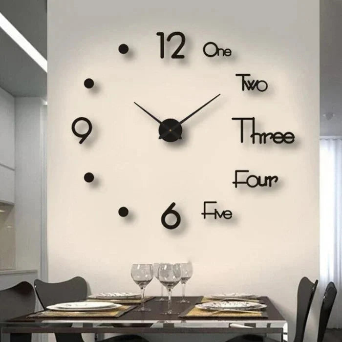 Wall Clock Frameless 3D Acrylic Numbers Silent Battery-Operated