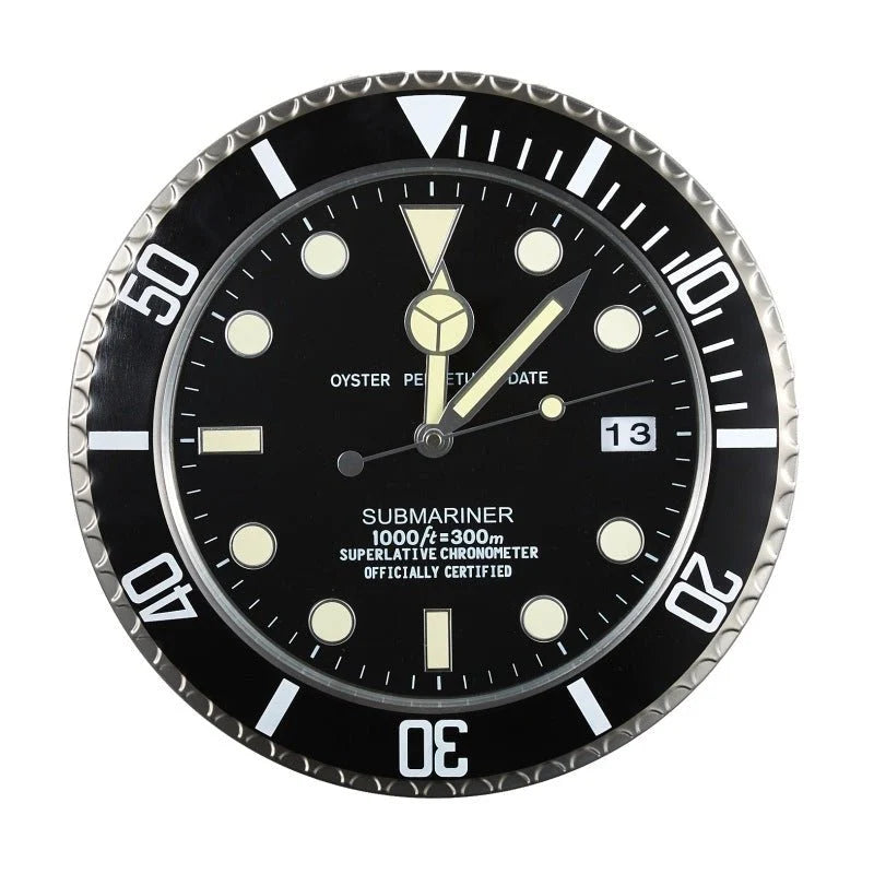 Wall Clock Stainless Steel Silent Quartz Movement Luminous Hands