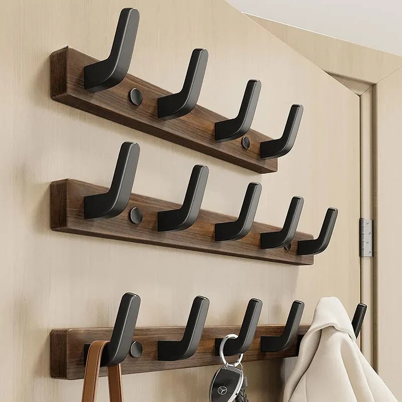 Wall Coat Rack Solid Wood Backplate & Steel Hooks