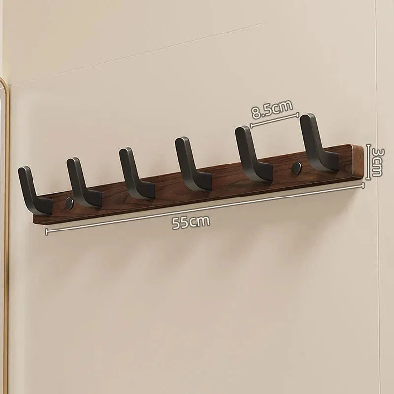 Wall Coat Rack Solid Wood Backplate & Steel Hooks