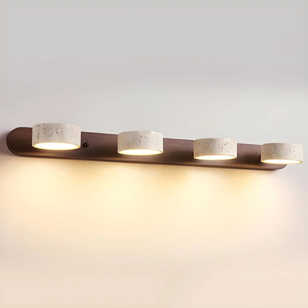 Wall Sconce Travertine Stone Wood Dual LED Lighting