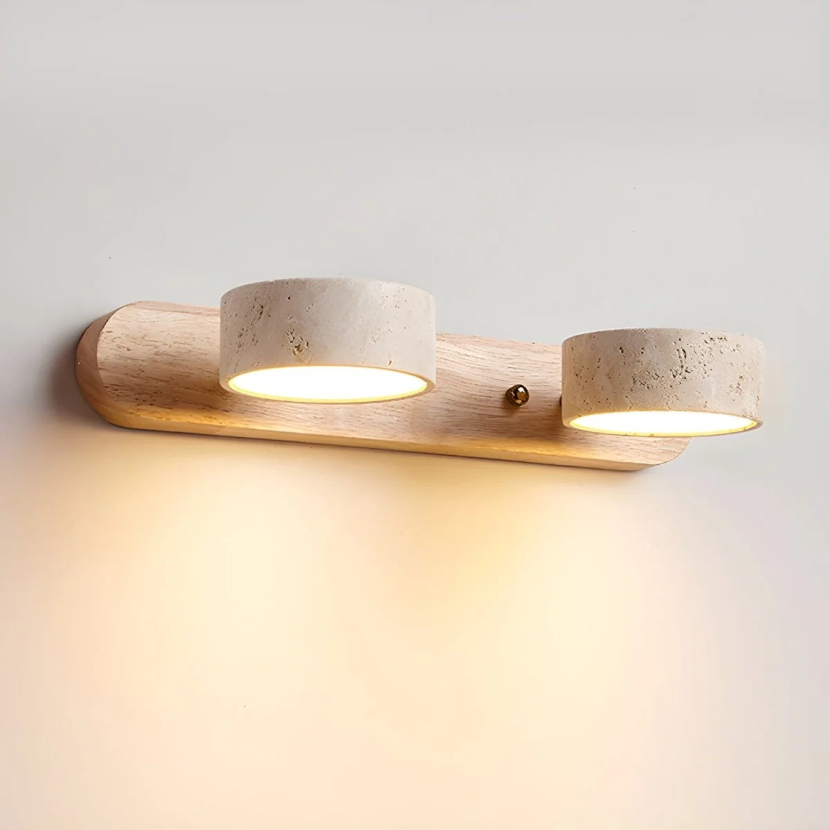 Wall Sconce Travertine Stone Wood Dual LED Lighting