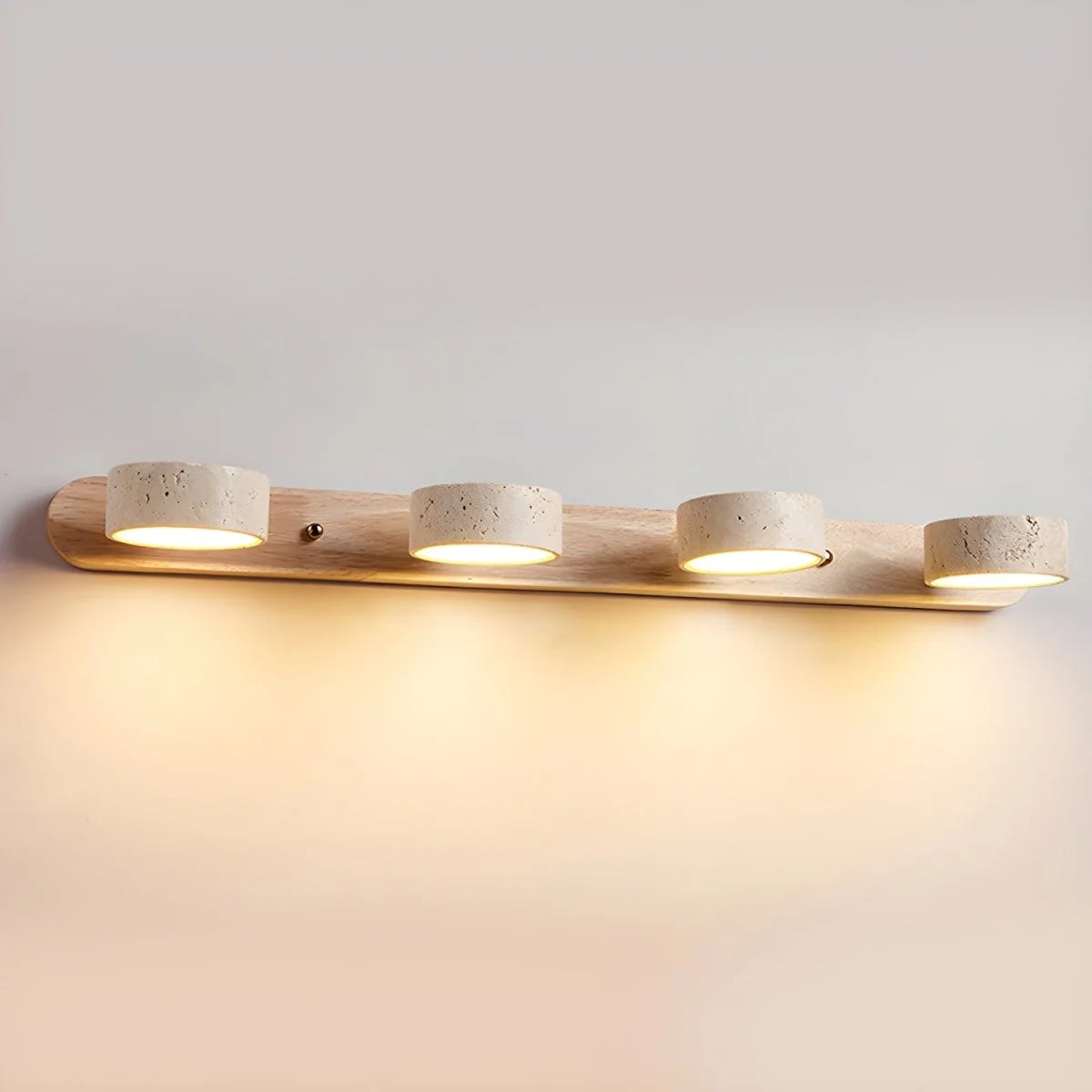 Wall Sconce Travertine Stone Wood Dual LED Lighting