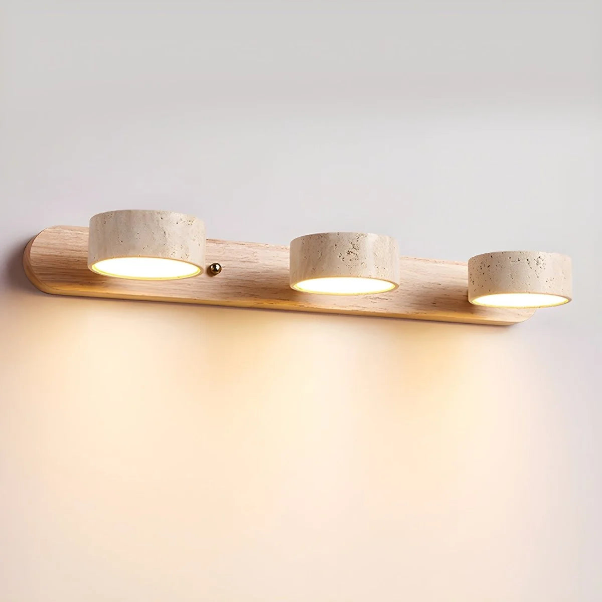 Wall Sconce Travertine Stone Wood Dual LED Lighting