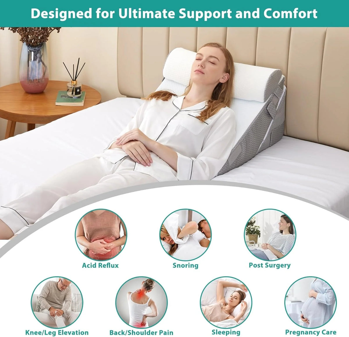 Wedge Pillow Set Adjustable Incline Memory Foam 3 Piece