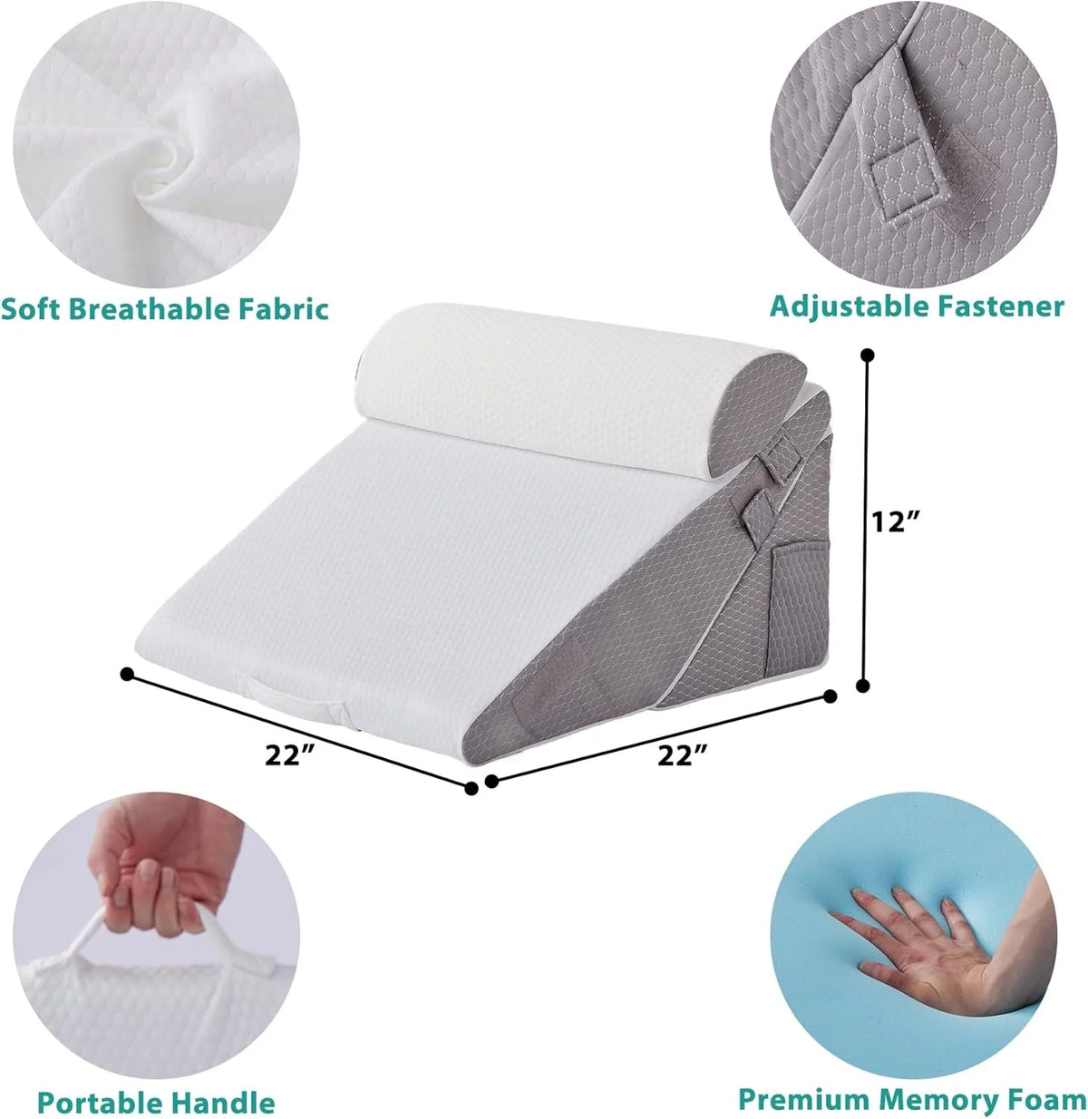 Wedge Pillow Set Adjustable Incline Memory Foam 3 Piece