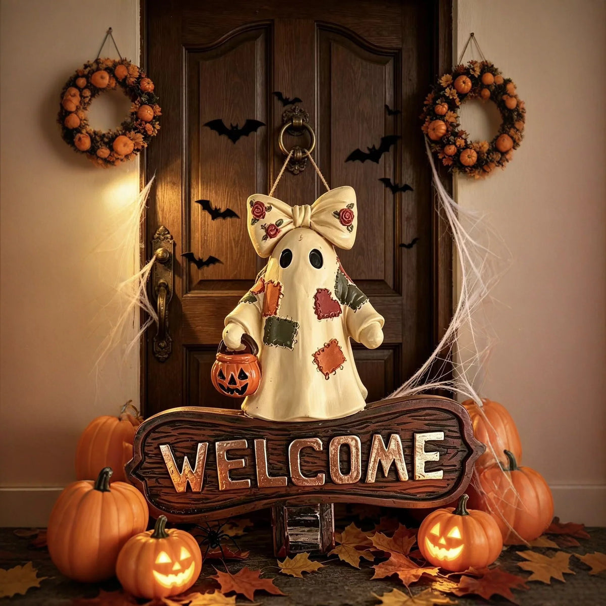 Welcome Sign Ghost Design Weatherproof With Bell
