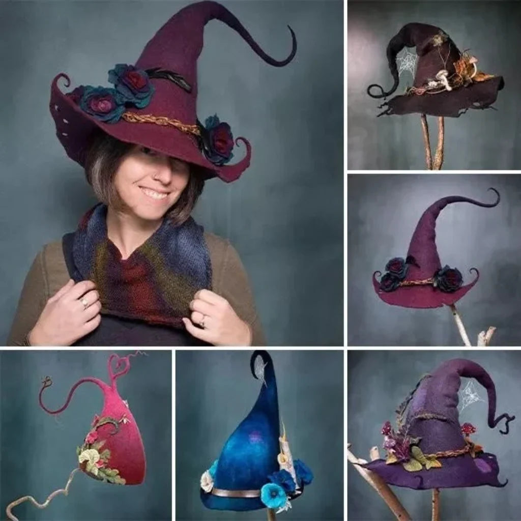 Witch Hat Felted Wool Spiderweb Embroidery