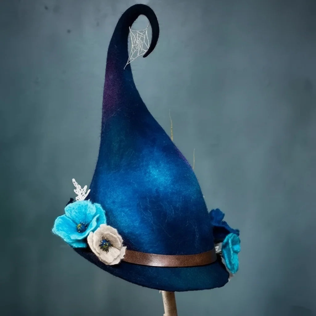 Witch Hat Felted Wool Spiderweb Embroidery