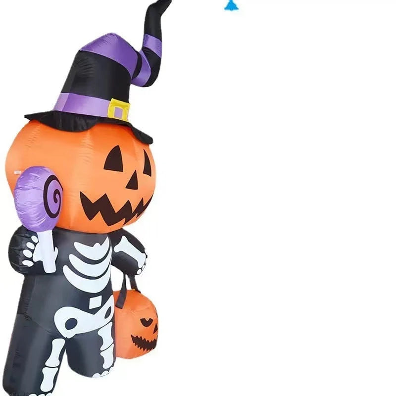 Yard Inflatable Skeleton With LED Pumpkin Head Weather-Resistant