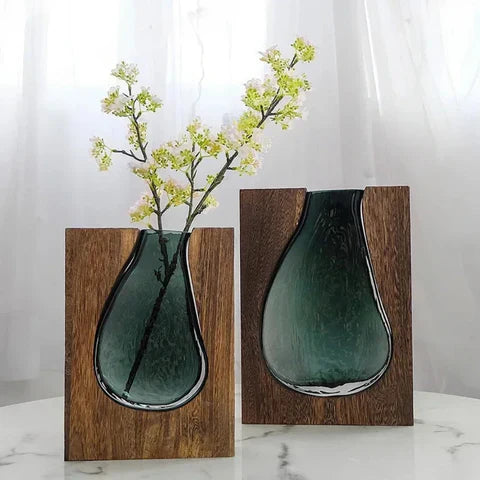 Elegant Wood & Glass Decorative Vase