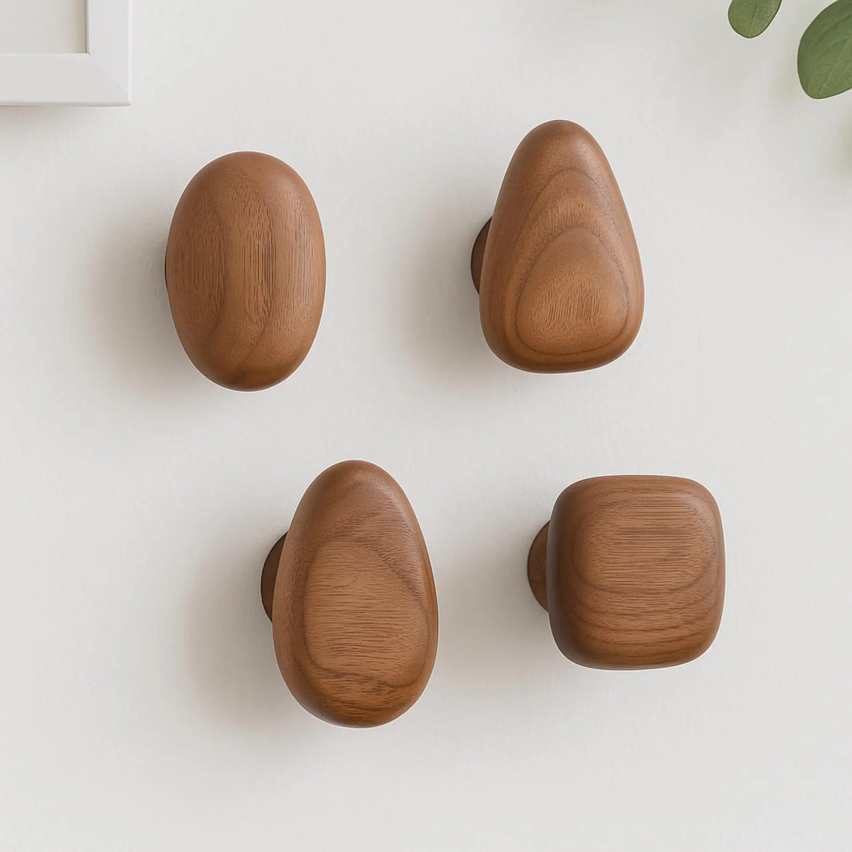 Round Wooden Coat Hooks - Set of Wall-Mounted Hangers