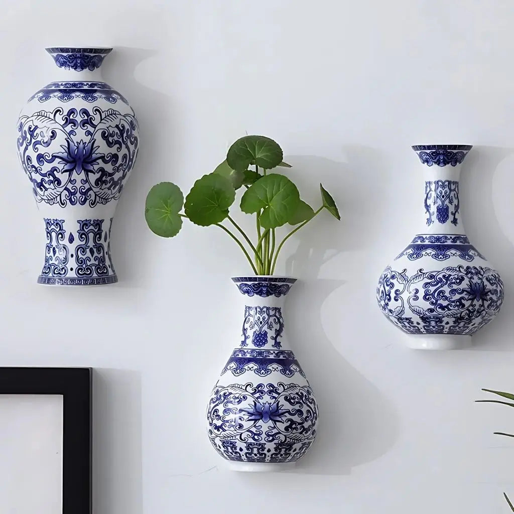 Elegant Handcrafted Ceramic Wall Vase in Blue and White